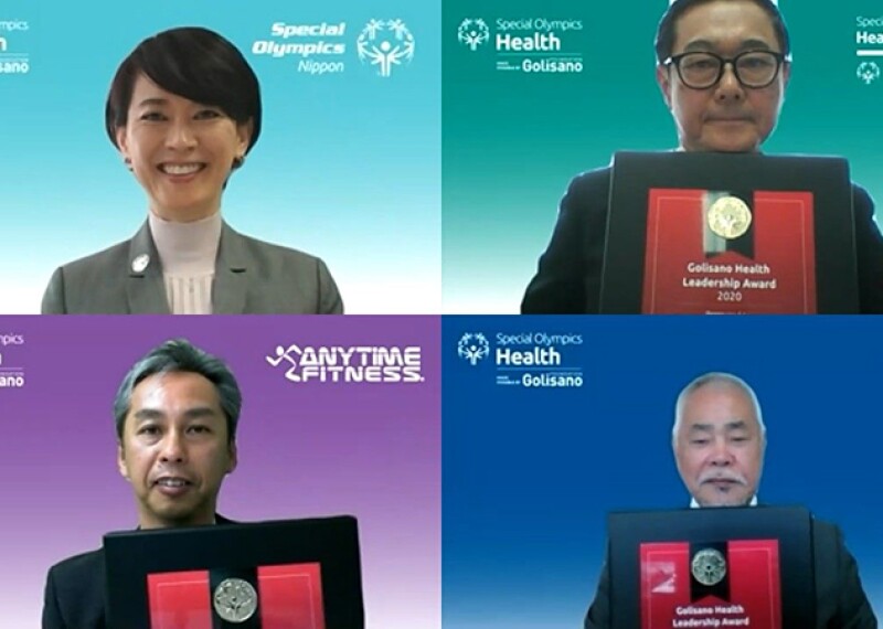 Four award recipients on a zoom call receiving awards. 