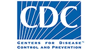 CDC logo, blue background and white lettering, C.D.C.