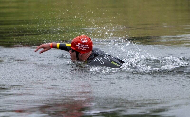 Special Olympics Slovakia athlete swimming in open water