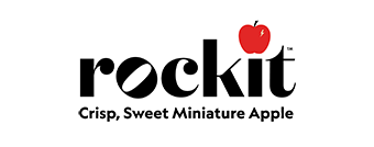 Rocket logo with tag and apple dotting the i